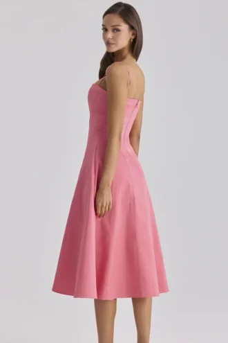Dolly Raspberry katoenen midi-zomerjurk met uitlopende rok