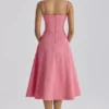 Dolly Raspberry katoenen midi-zomerjurk met uitlopende rok