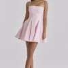 Dolly roze katoenen mini-zomerjurk met uitlopende pijpen