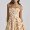 Dolly Warm Rose Print katoenen uitlopende mini-zomerjurk