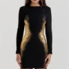 Domenica mini-jurk met zwart-gouden folieprint