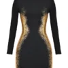 Domenica mini-jurk met zwart-gouden folieprint