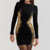 Domenica mini-jurk met zwart-gouden folieprint