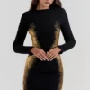 Domenica mini-jurk met zwart-gouden folieprint