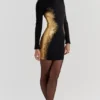 Domenica mini-jurk met zwart-gouden folieprint