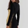 Domenica mini-jurk met zwart-gouden folieprint