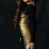 Domenica mini-jurk met zwart-gouden folieprint