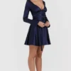 Dominique marineblauwe mini-jurk met diep decolleté