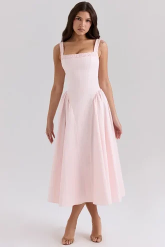 Dorothy roze stretch katoenen midi-zomerjurk