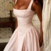Dorothy roze stretch katoenen midi-zomerjurk