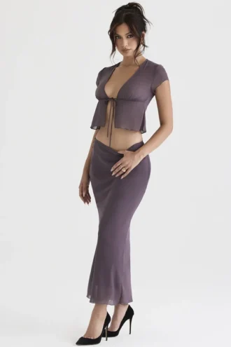 Dyana donker mauve schuin gesneden maxi-rok