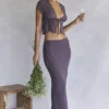 Dyana donker mauve schuin gesneden maxi-rok