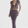 Dyana donker mauve schuin gesneden maxi-rok