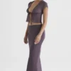 Dyana donker mauve schuin gesneden maxi-rok