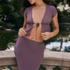 Dyana donker mauve schuin gesneden maxi-rok