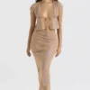 Dyana Shimmer Cafe Au Lait schuin gesneden maxi-rok