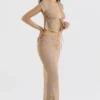 Dyana Shimmer Cafe Au Lait schuin gesneden maxi-rok