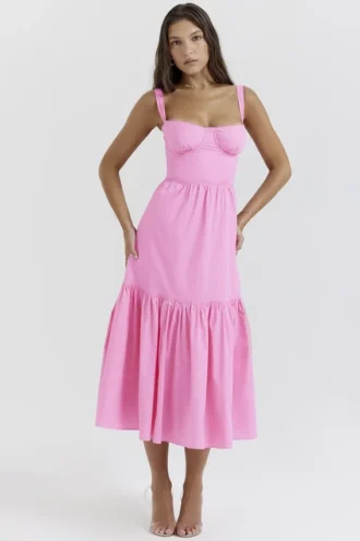 Elia French Pink midi-zomerjurk