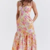 Elia ivoorkleurige midi-zomerjurk met bloemenprint
