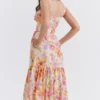 Elia ivoorkleurige midi-zomerjurk met bloemenprint