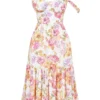 Elia ivoorkleurige midi-zomerjurk met bloemenprint