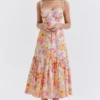 Elia ivoorkleurige midi-zomerjurk met bloemenprint