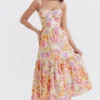 Elia ivoorkleurige midi-zomerjurk met bloemenprint