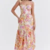 Elia ivoorkleurige midi-zomerjurk met bloemenprint