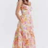 Elia ivoorkleurige midi-zomerjurk met bloemenprint