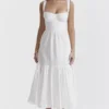 Elia witte midi-zomerjurk met broderie anglaise