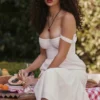 Elia witte midi-zomerjurk met broderie anglaise