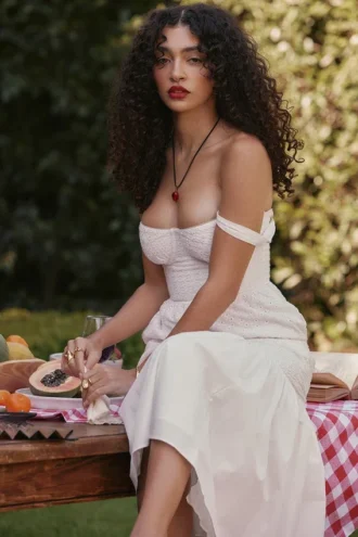 Elia witte midi-zomerjurk met broderie anglaise