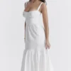 Elia witte midi-zomerjurk met broderie anglaise