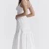 Elia witte midi-zomerjurk met broderie anglaise