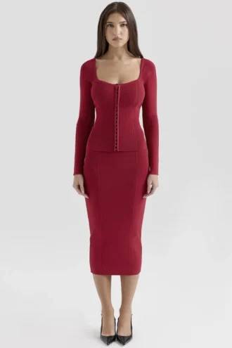 Eliane rode bodycon midi-rok