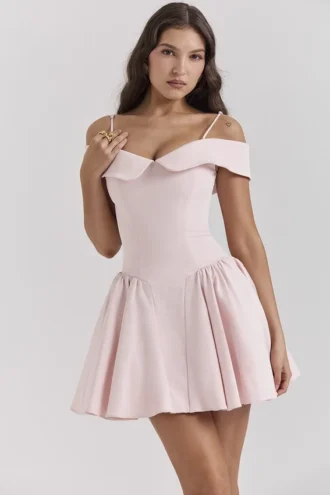 Elida Ballerina Roze Off-Shoulder Minijurk