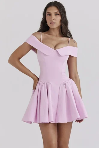 Elida Cotton Candy Twill mini-jurk met blote schouders