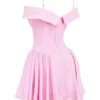Elida Cotton Candy Twill mini-jurk met blote schouders