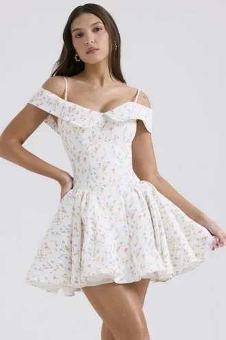 Elida witte mini-korsettenjurk met bloemenprint