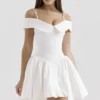 Elida witte twill mini-jurk met blote schouders