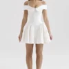 Elida witte twill mini-jurk met blote schouders