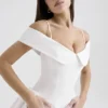 Elida witte twill mini-jurk met blote schouders