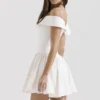 Elida witte twill mini-jurk met blote schouders
