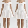 Elida witte twill mini-jurk met blote schouders