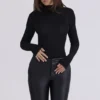 Eliena Zwarte Body’s met hoge hals en lange mouwen