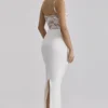 Eliette Witte Maxi-jurk met versierd kant en satijn
