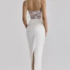 Eliette Witte Maxi-jurk met versierd kant en satijn