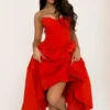 Elizabeth Italiaanse Tomato strapless midi-zomerjurk