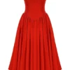 Elizabeth Italiaanse Tomato strapless midi-zomerjurk