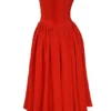 Elizabeth Italiaanse Tomato strapless midi-zomerjurk